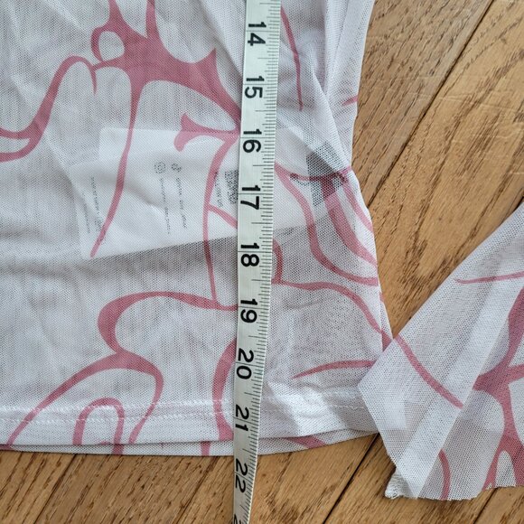 NWT Y2K Dazy Sheer Long Sleeve Top with Ruffle Wrist M Pink - Picture 13 of 15